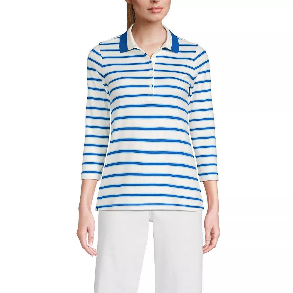 Women's Lands' End Supima Cotton 3/4-Sleeve Polo Shirt,  Product Image