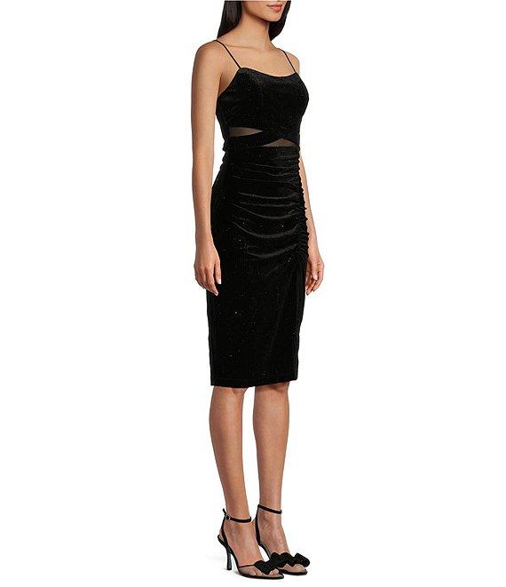 Honey and Rosie Sleeveless Glitter Dot Velvet Fitted Knee Length Dress Product Image