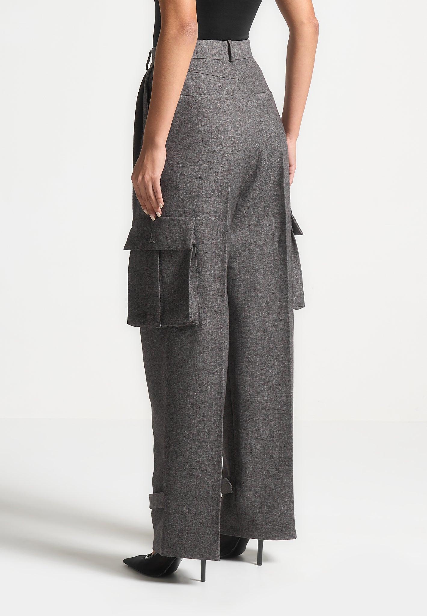 Danielle - Textured Tailored Pleated Cargo Trousers - Grey Marl Female Product Image