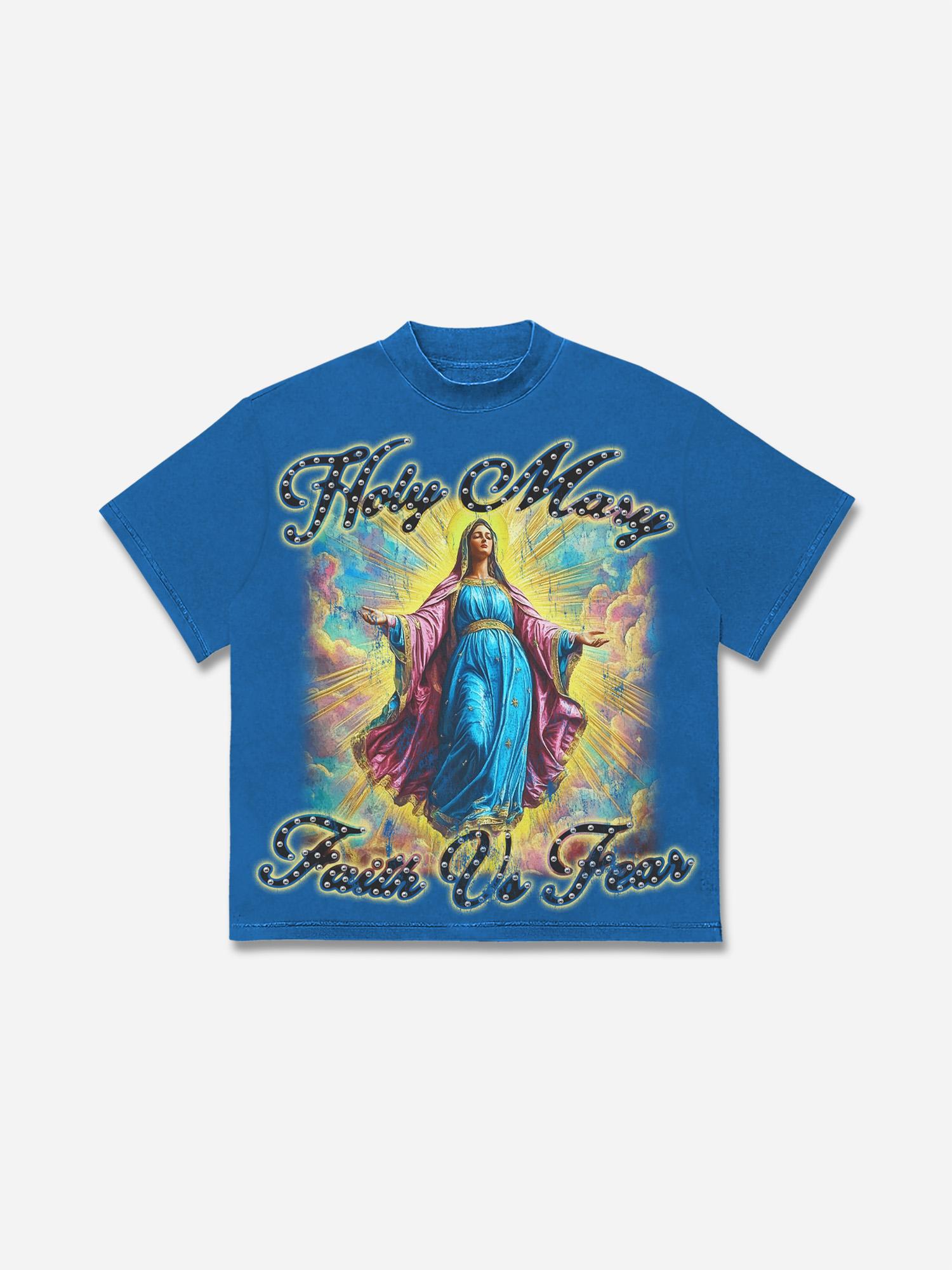 Men's Faith Vintage Holy Mary Graphics Cotton T-shirt Product Image