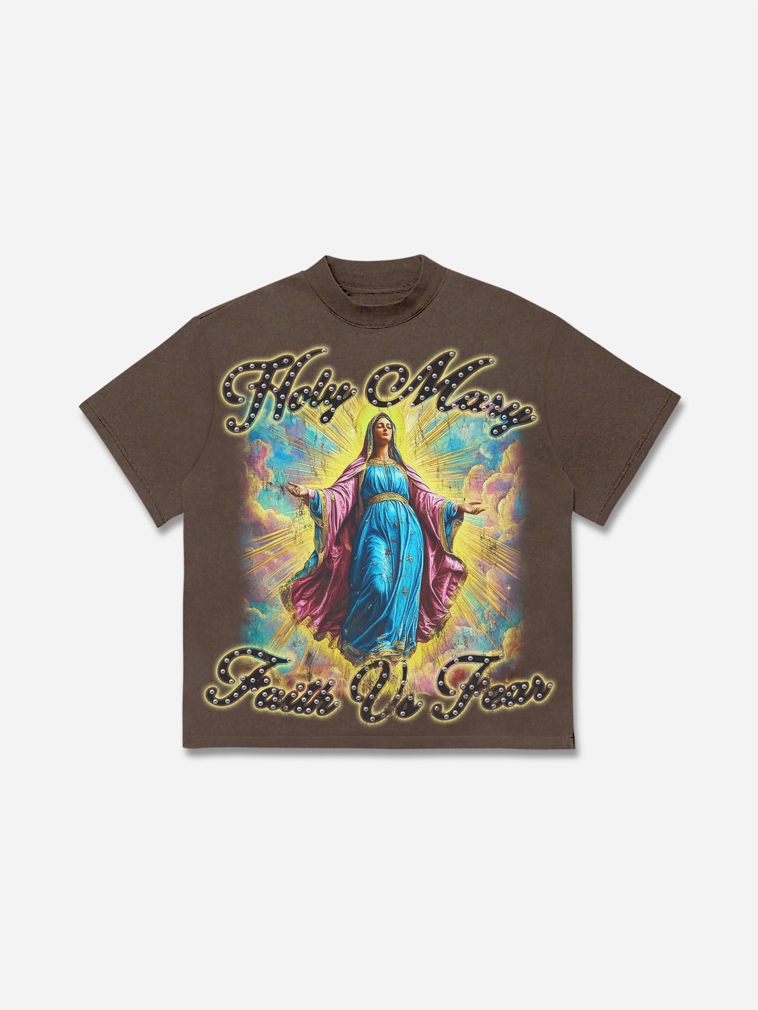 Men's Faith Vintage Holy Mary Graphics Cotton T-shirt Product Image