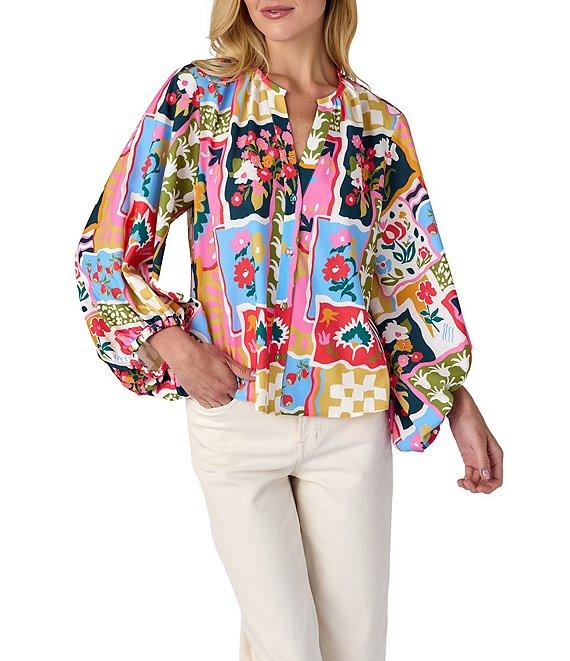 CROSBY by Mollie Burch Coordinating Livie Split V Neckline 3/4 Sleeve Top Product Image
