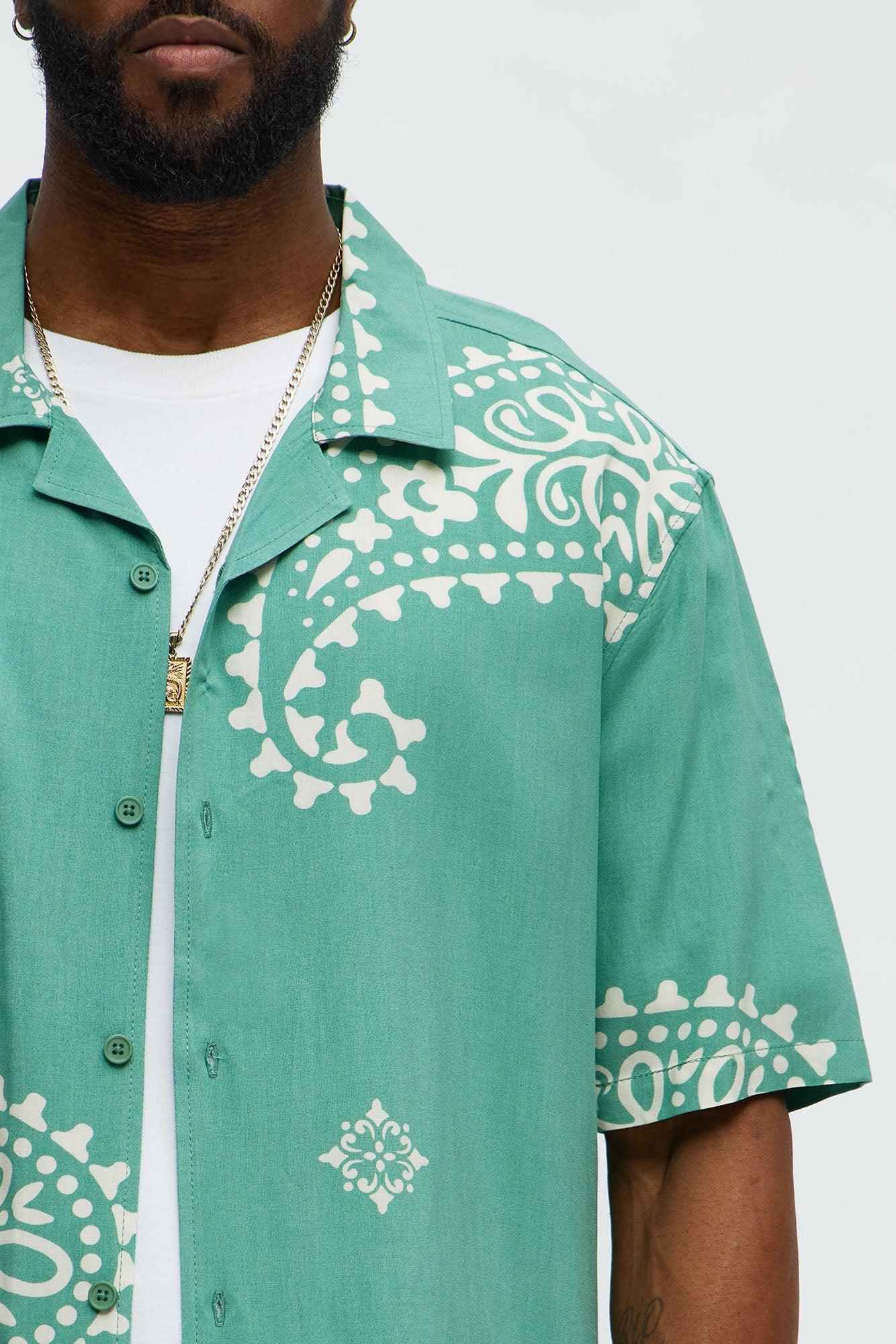 Paisley Rayon Shirt - Sage Male Product Image