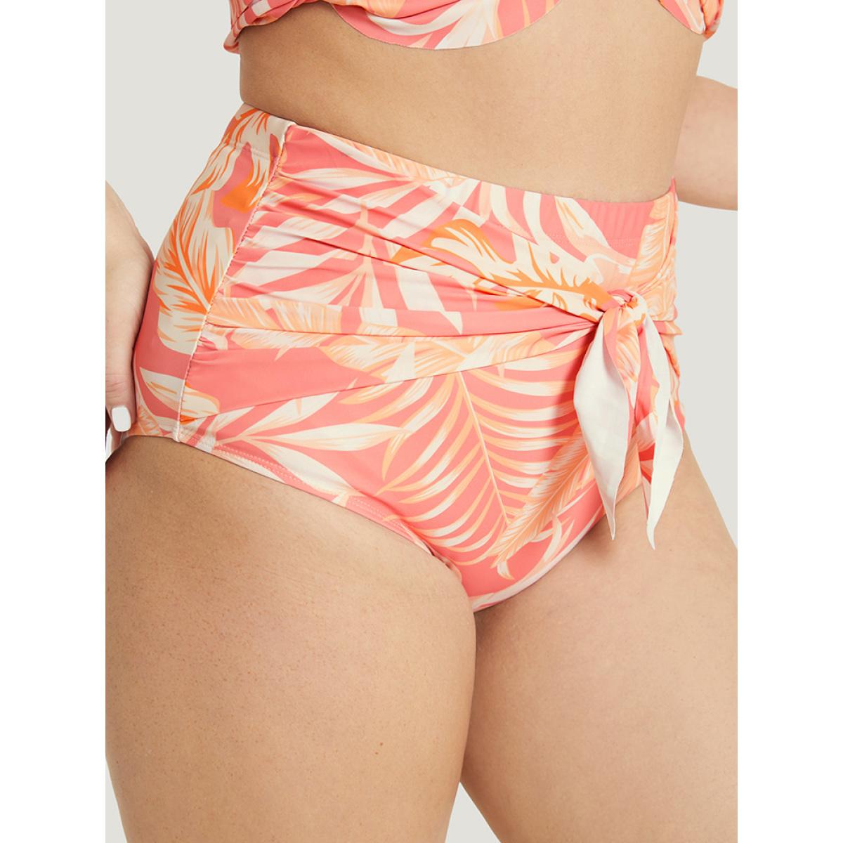 Plus Size Plant Print Knotted Front Bikini Bottom Women's Swimwear Rouge Vacation Printed High stretch Skinny High Rise Curve Swim Bottoms BloomChic 22-24/3X Product Image