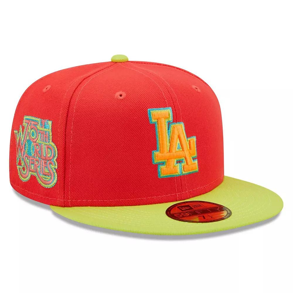 Men's New Era Red/Neon Green Los Angeles Dodgers 1978 World Series Lava Highlighter Combo 59FIFTY Fitted Hat,  Product Image