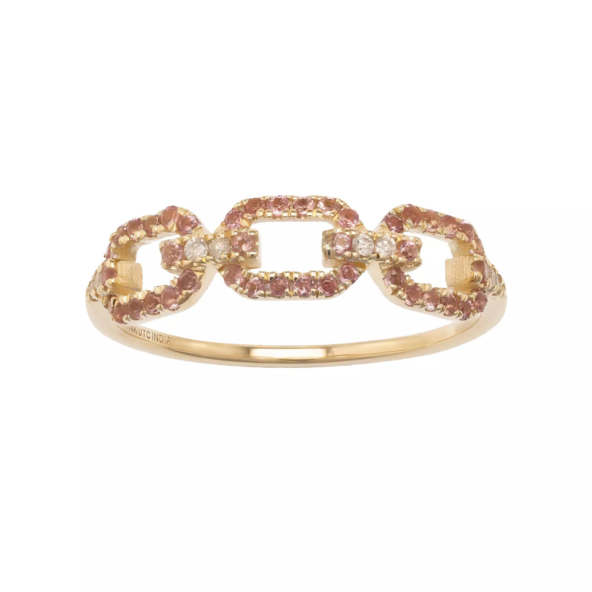 Gemistry 14k Gold Pink Tourmaline & White Topaz Link Ring, Women's, Size: 5 Product Image