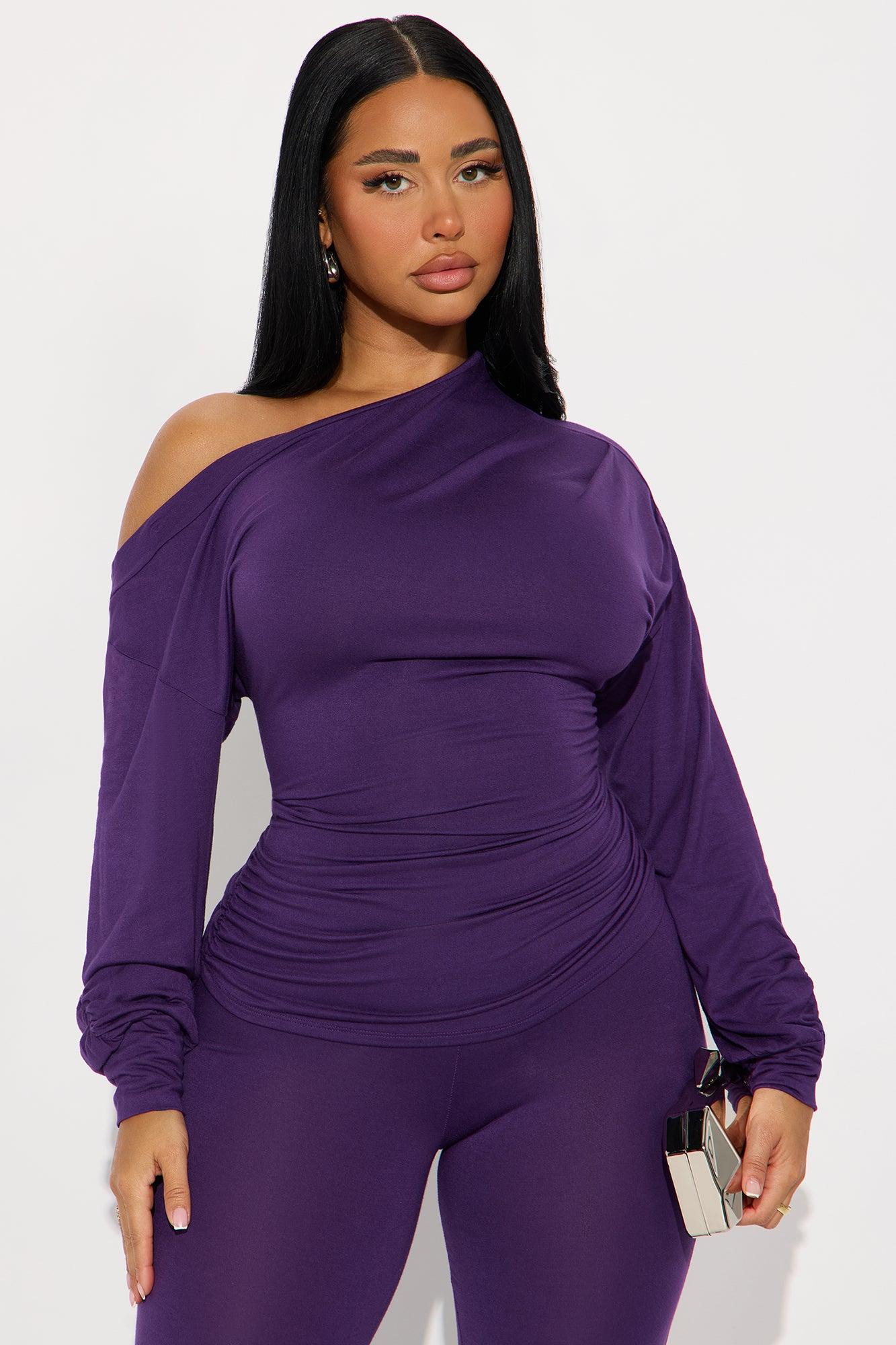 Solana Off Shoulder Pant Set - Eggplant Female Product Image