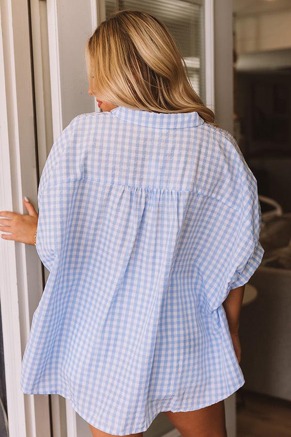 Picnic At The Park Oversized Gingham Button Up in Sky Blue Product Image