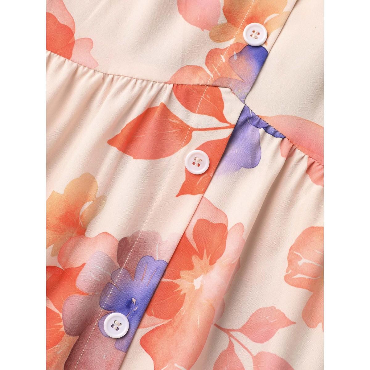 Plus Size Floral Fusion Front-Placket Midi Dress Blush Women Elegant Button V-neck Elbow-length sleeve Curvy BloomChic 22-24/3X Product Image