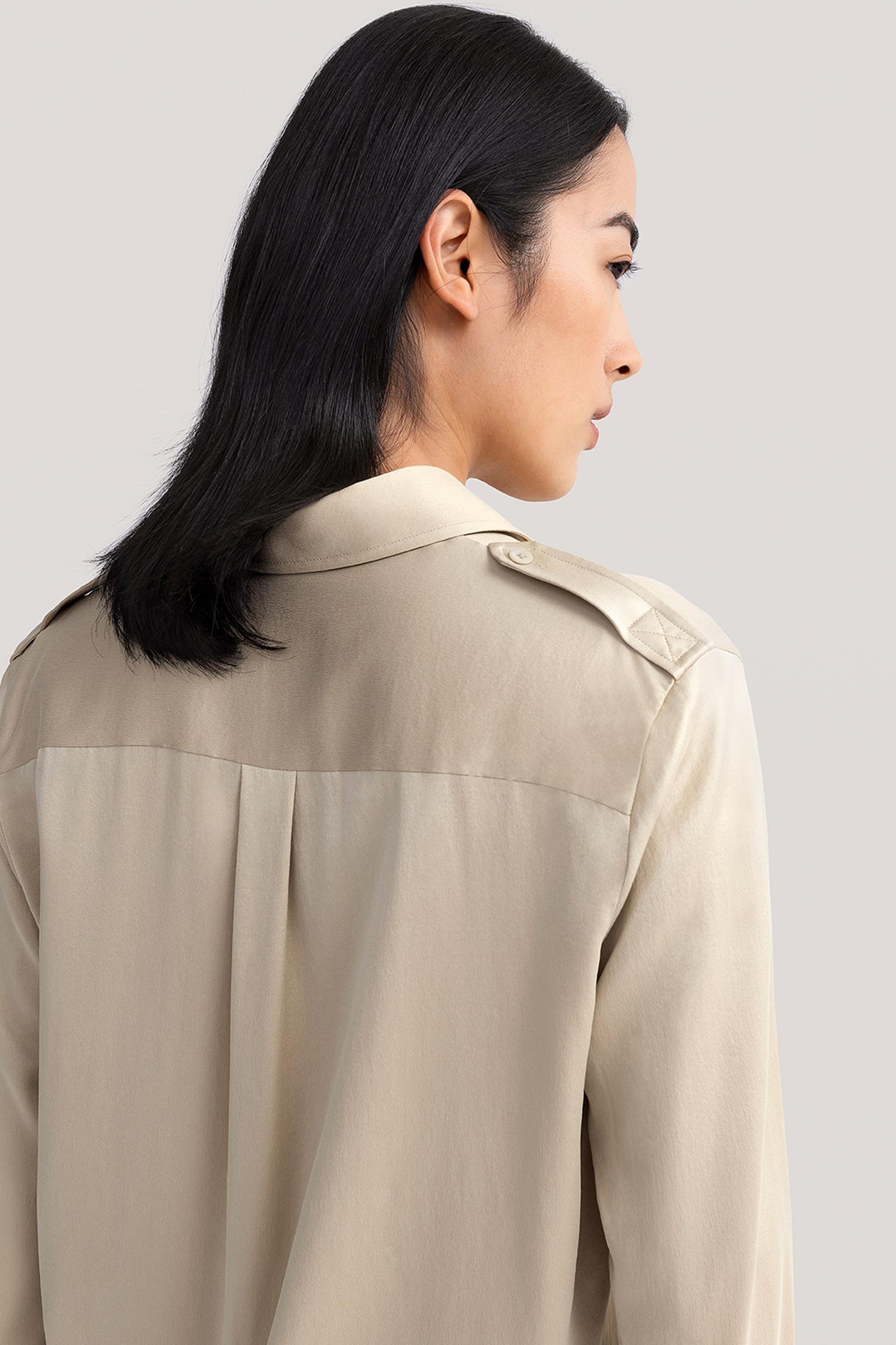 LILYSILK Women's 22MM Sandwashed Silk Safari Shirt With Epaulets Safari Green XXL Product Image