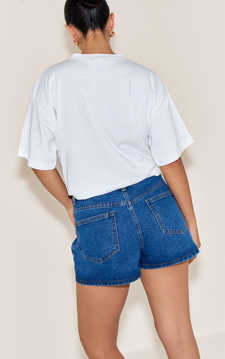 Dark Blue Contrast Stitch High Waisted Mom Shorts Product Image
