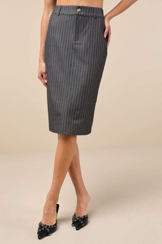 Refined Element Grey Pinstriped High-Rise Midi Skirt Product Image