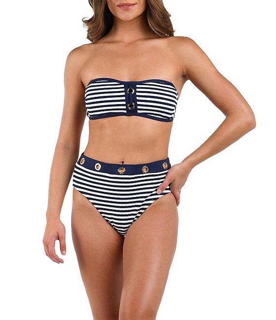 La Blanca Set Sail Ribbed Knit Gold Grommet High Waist Swim Bottom Product Image