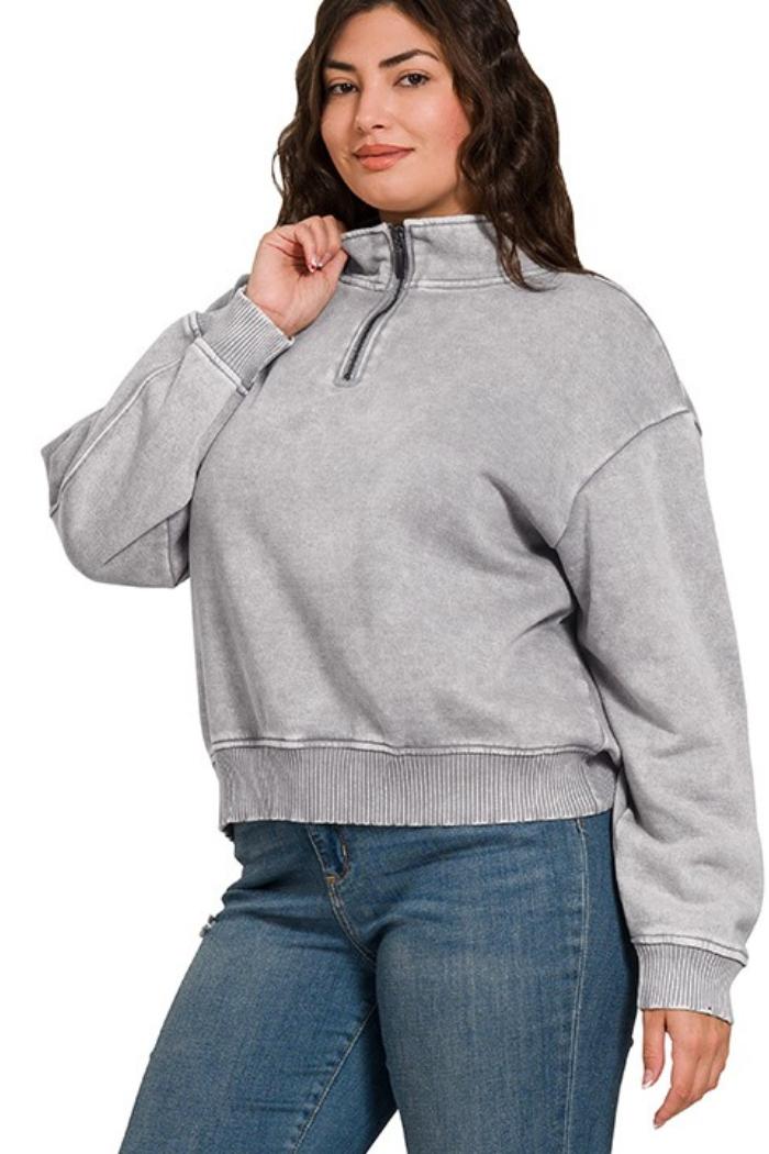 Plus Acid Wash Fleece Half Zip Pullover Product Image