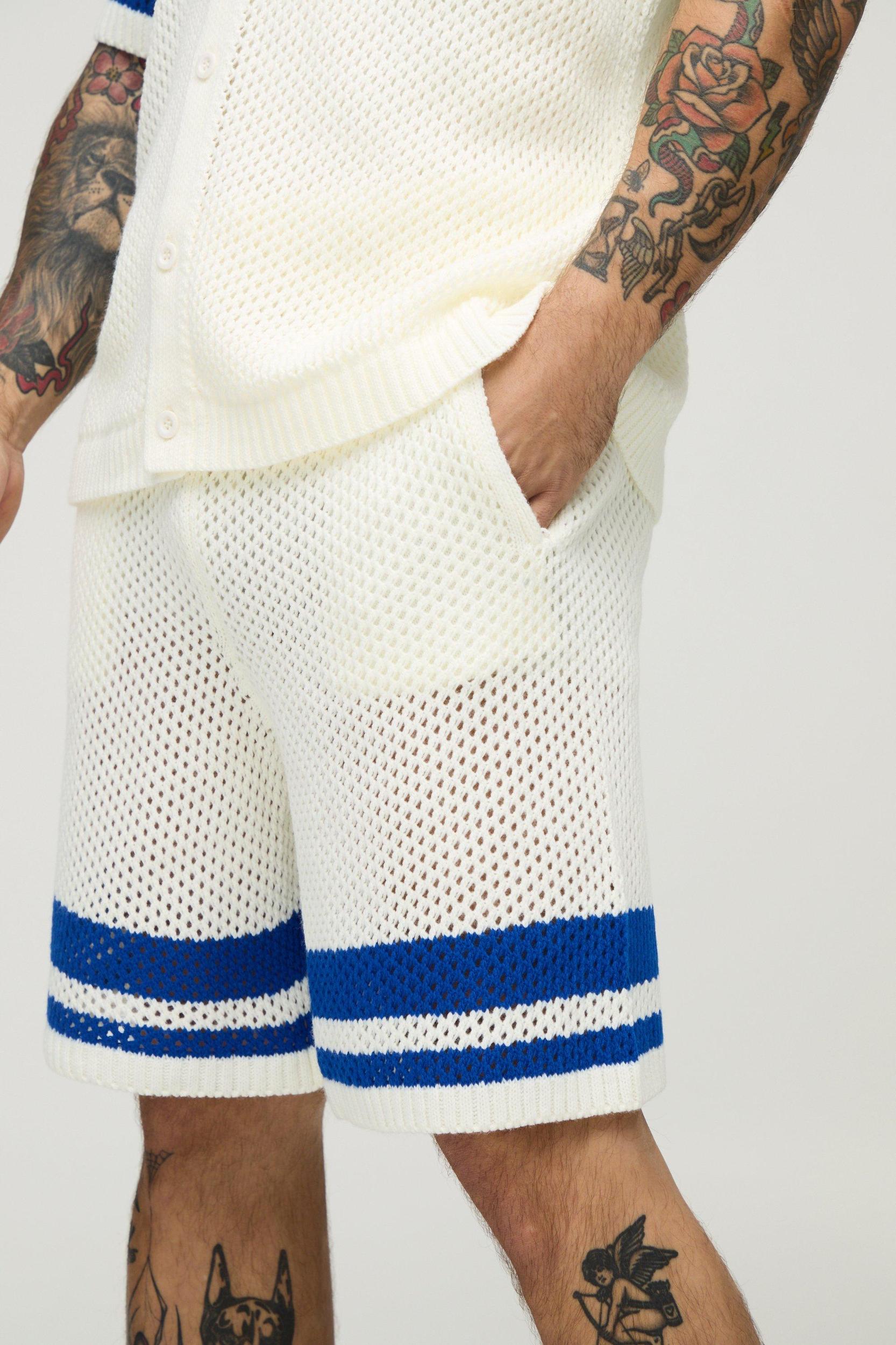 Relaxed Fit Striped Open Stitch Shorts | boohooMAN USA Product Image