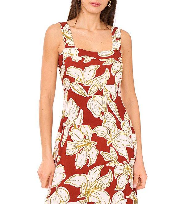 Vince Camuto Printed Square Neck Sleeveless Shift Maxi Dress Product Image