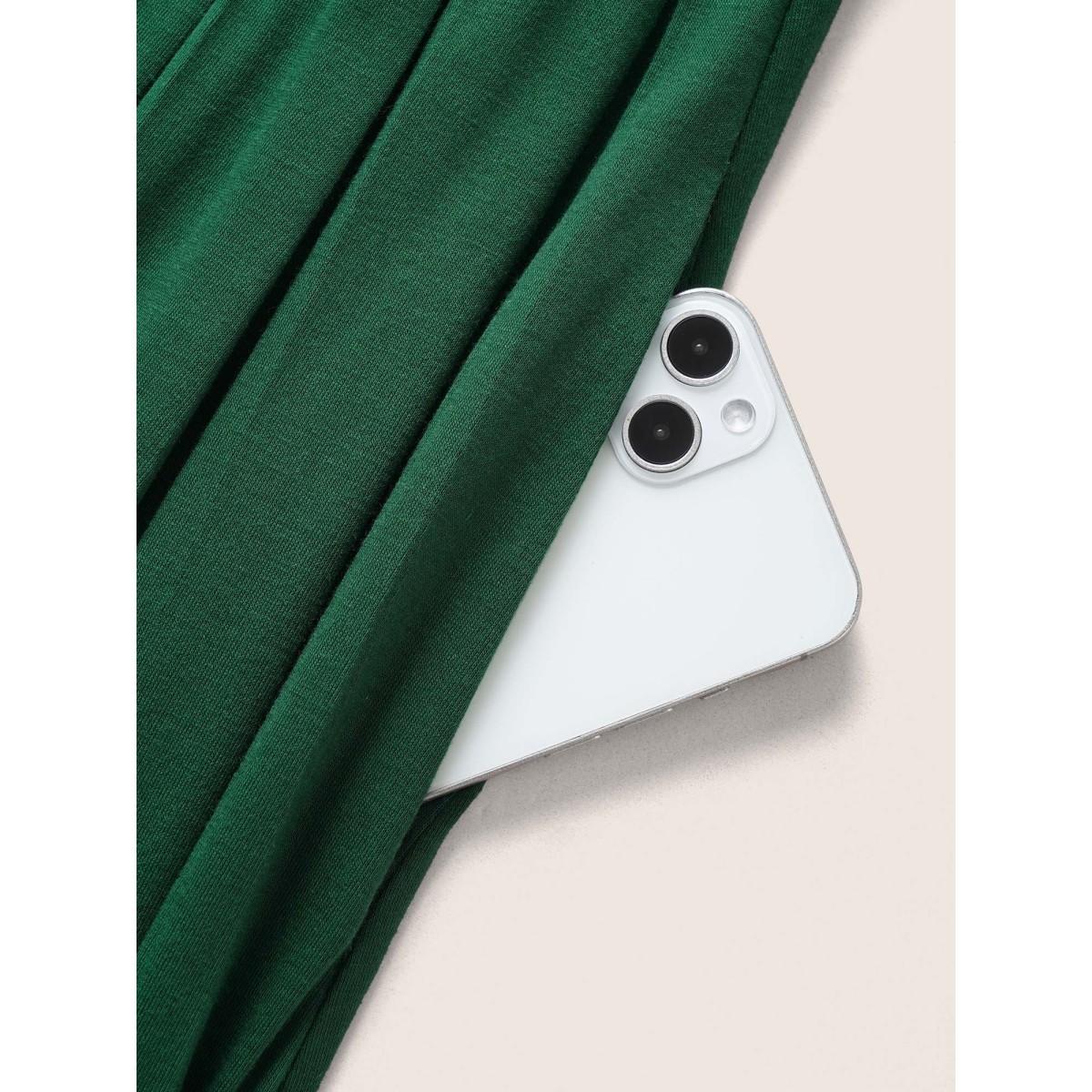 Plus Size Supersoft Essentials Plain Pleated Dress Green Women Casual Pleated V-neck Short sleeve Curvy BloomChic 12/L Product Image