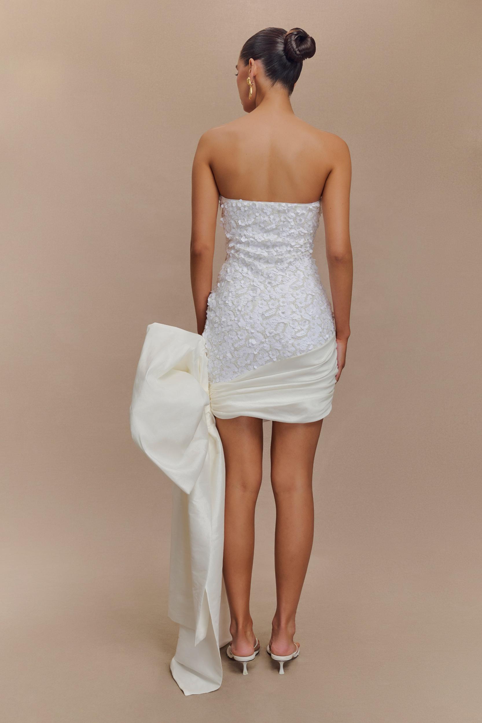 Franka Strapless Bow Mini Dress - White Product Image