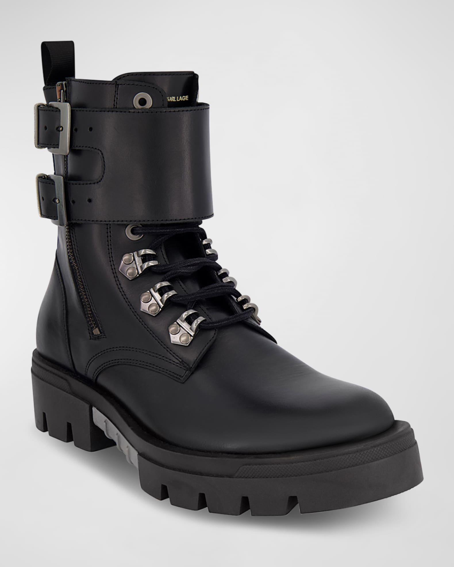 Men's Double-Buckle Monk Leather Combat Boots Product Image