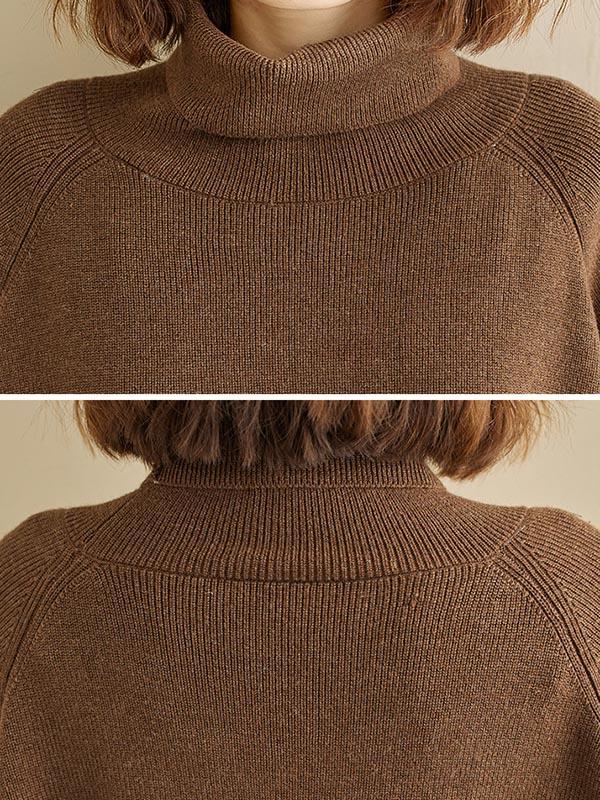 Knitting Pleats Split-Joint High-Neck Pullover Top Product Image