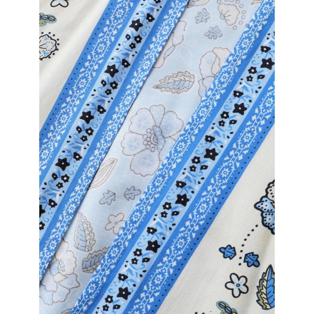 Plus Size Floral Color Block Breezy Kimono Women LightBlue Asymmetrical Loose Vacation Kimonos BloomChic 26/4X Product Image