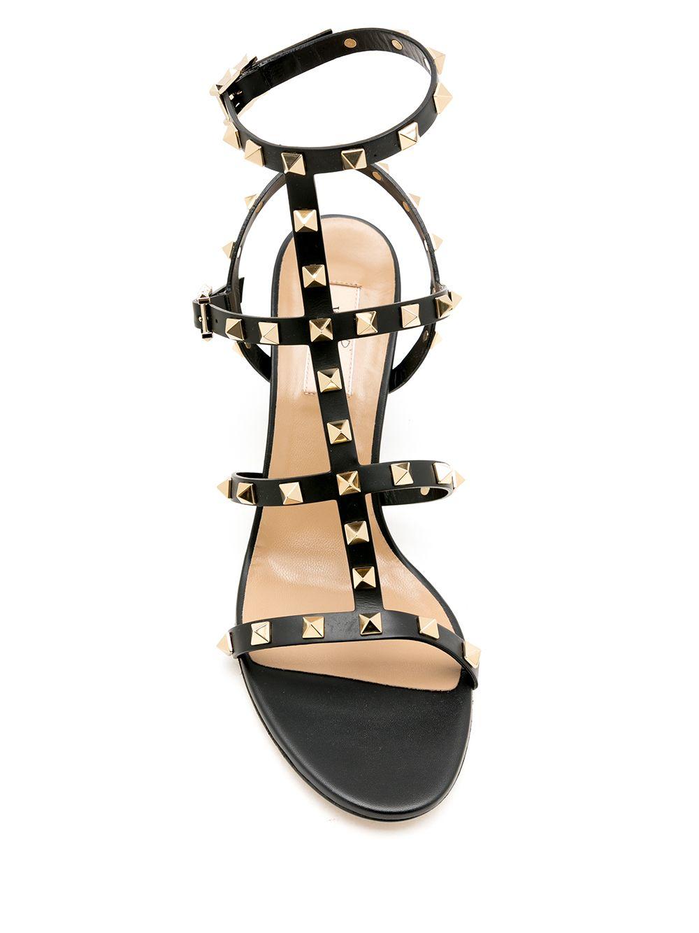 VALENTINO GARAVANI Valentino Rockstud Caged 90 Leather Ankle Strap Sandal In Black Product Image