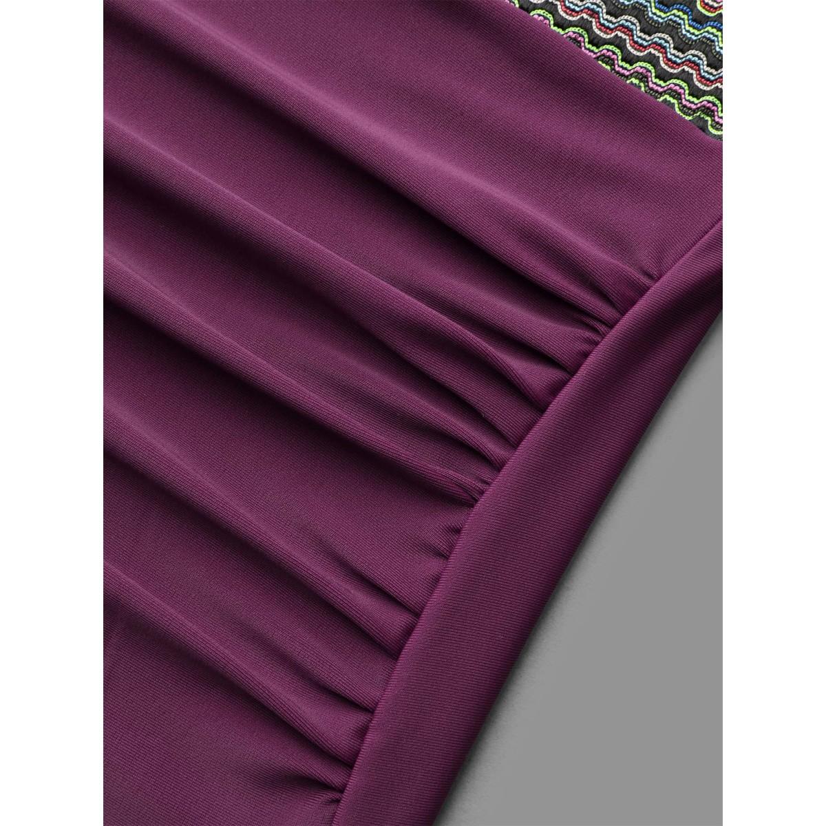 Plus Size Adjustable Drawstring Ruched Contrast Webbing One-Piece Swimsuit Women's Swimwear Deeppurple Beach Woven ribbon&lace trim Curve Bathing Suits High stretch One Pieces BloomChic 28/5X Product Image