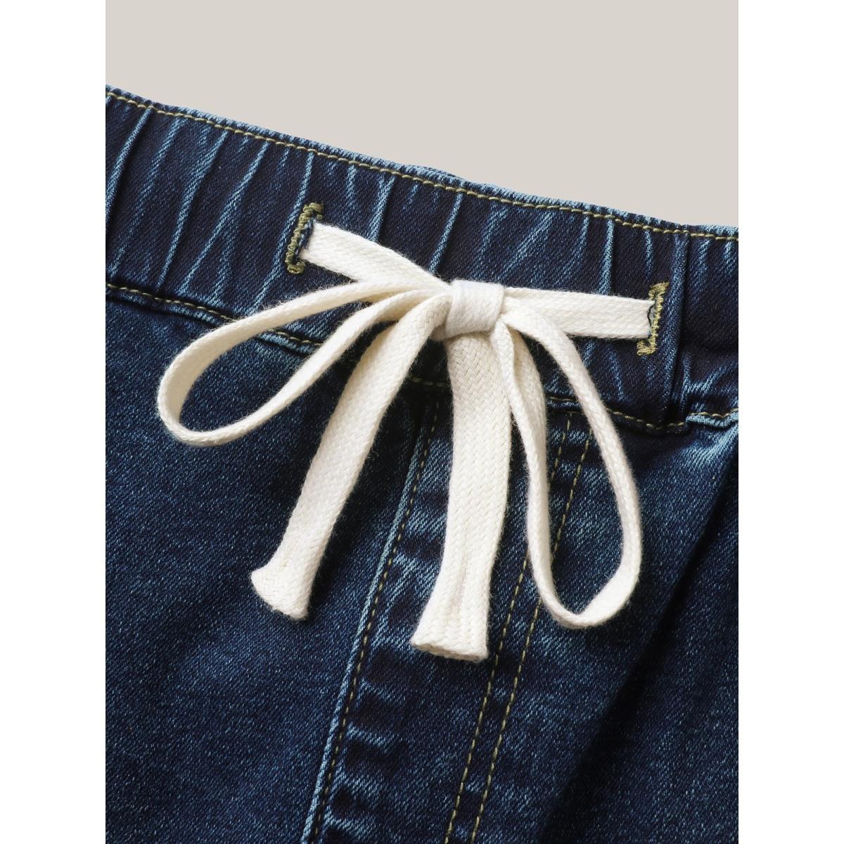 Plus Size Pull-On Elastic Waistband Denim Shorts Women Midblue High stretch Casual Slanted pocket Leisure Denim Shorts BloomChic 16/1X Product Image