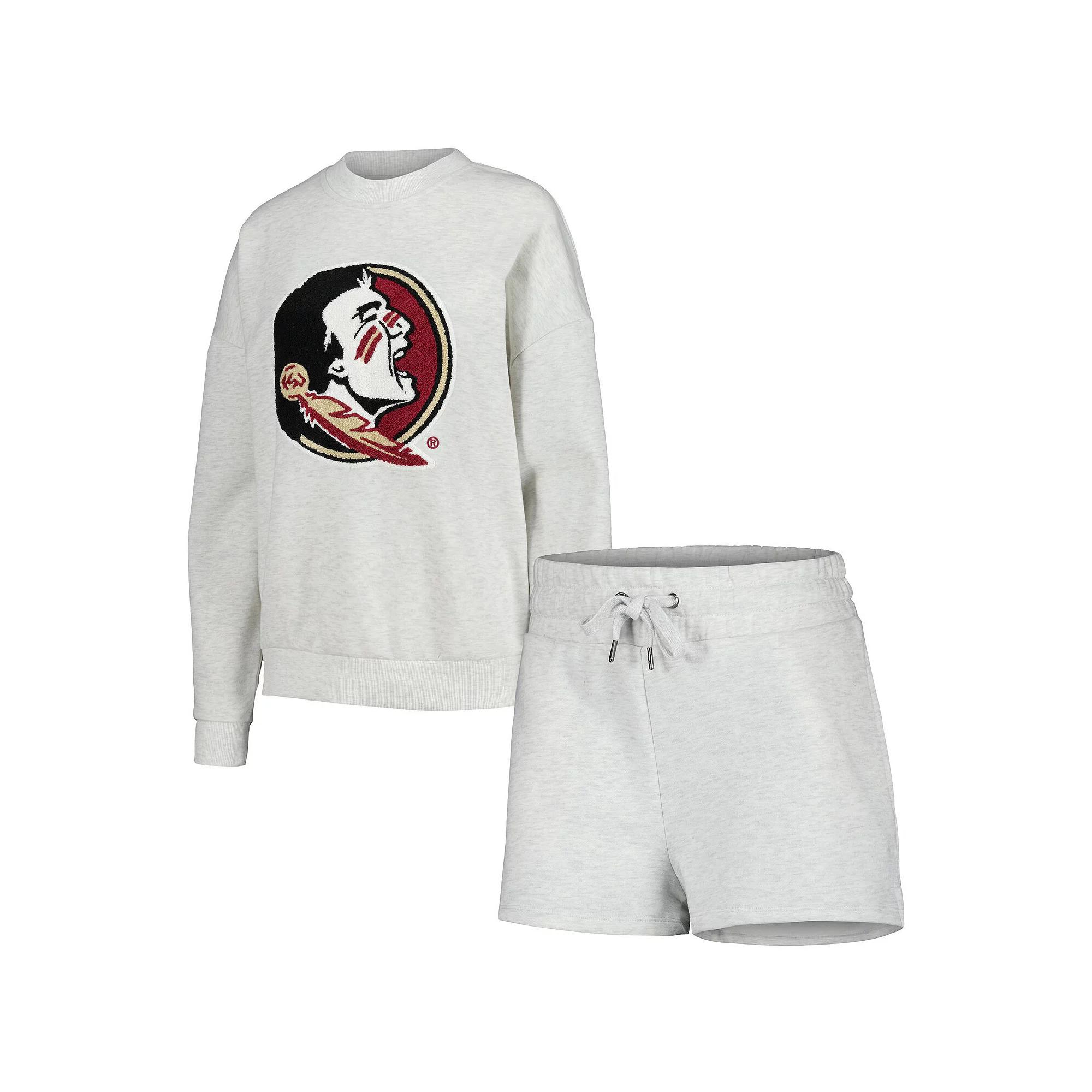 Women's Gameday Couture Ash Florida State Seminoles Team Effort Pullover Sweatshirt & Shorts Sleep Set,  Product Image
