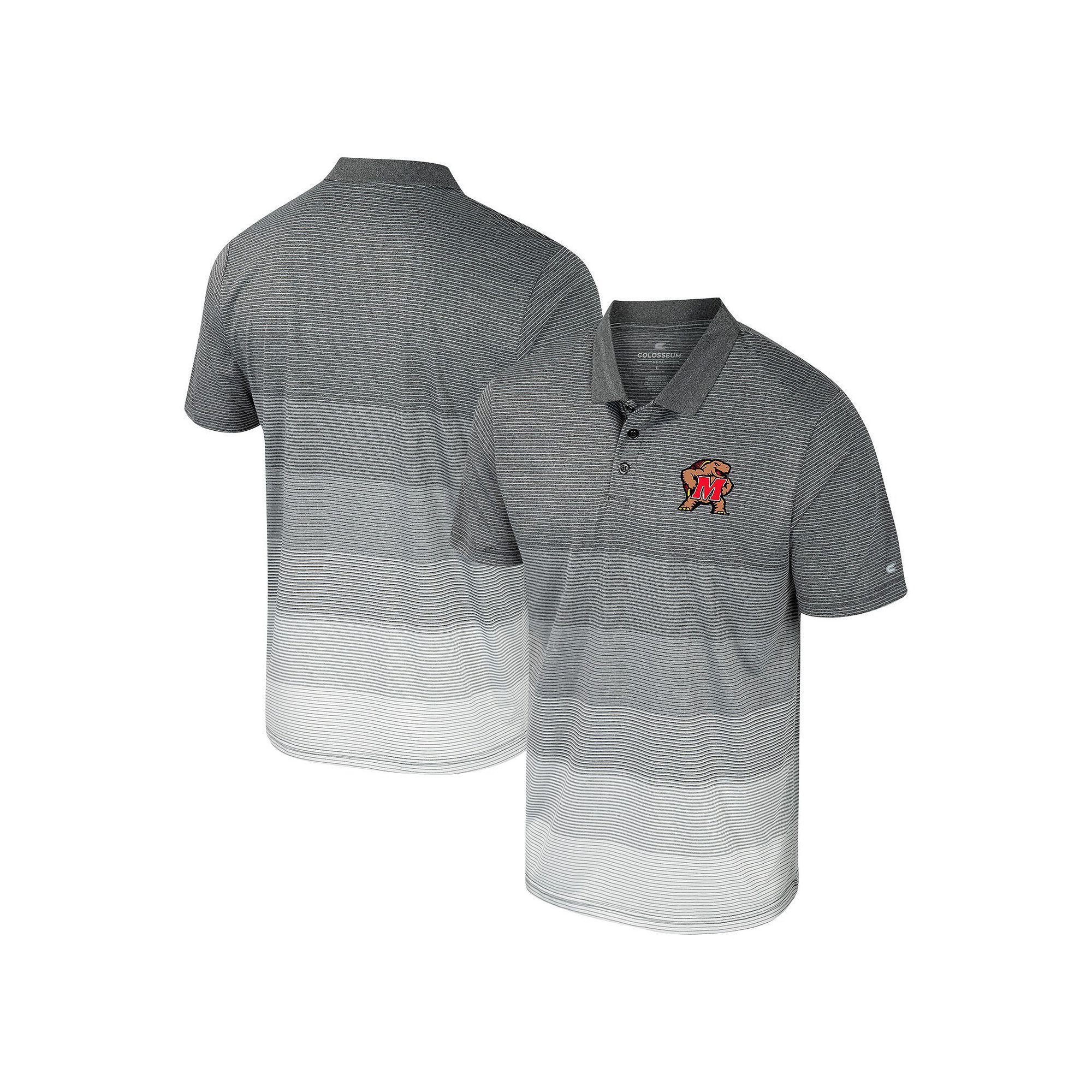 Men's Colosseum Gray Maryland Terrapins Striped Mesh Polo,  Product Image