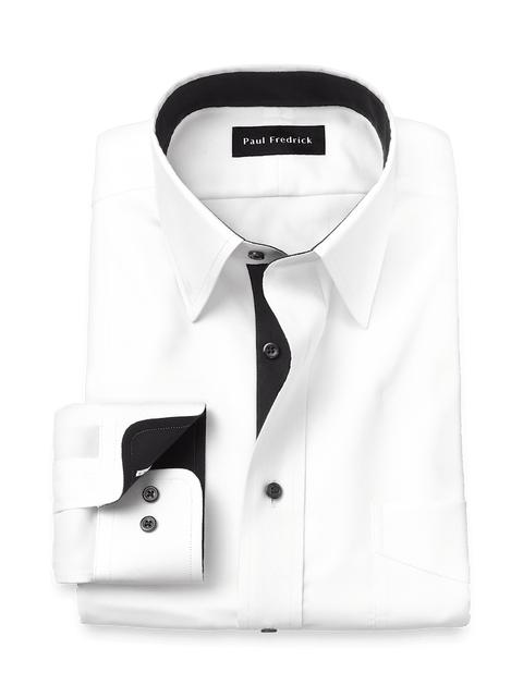 Comfort Stretch Non-Iron Solid Dress Shirt With Contrast Trim - White/black Product Image
