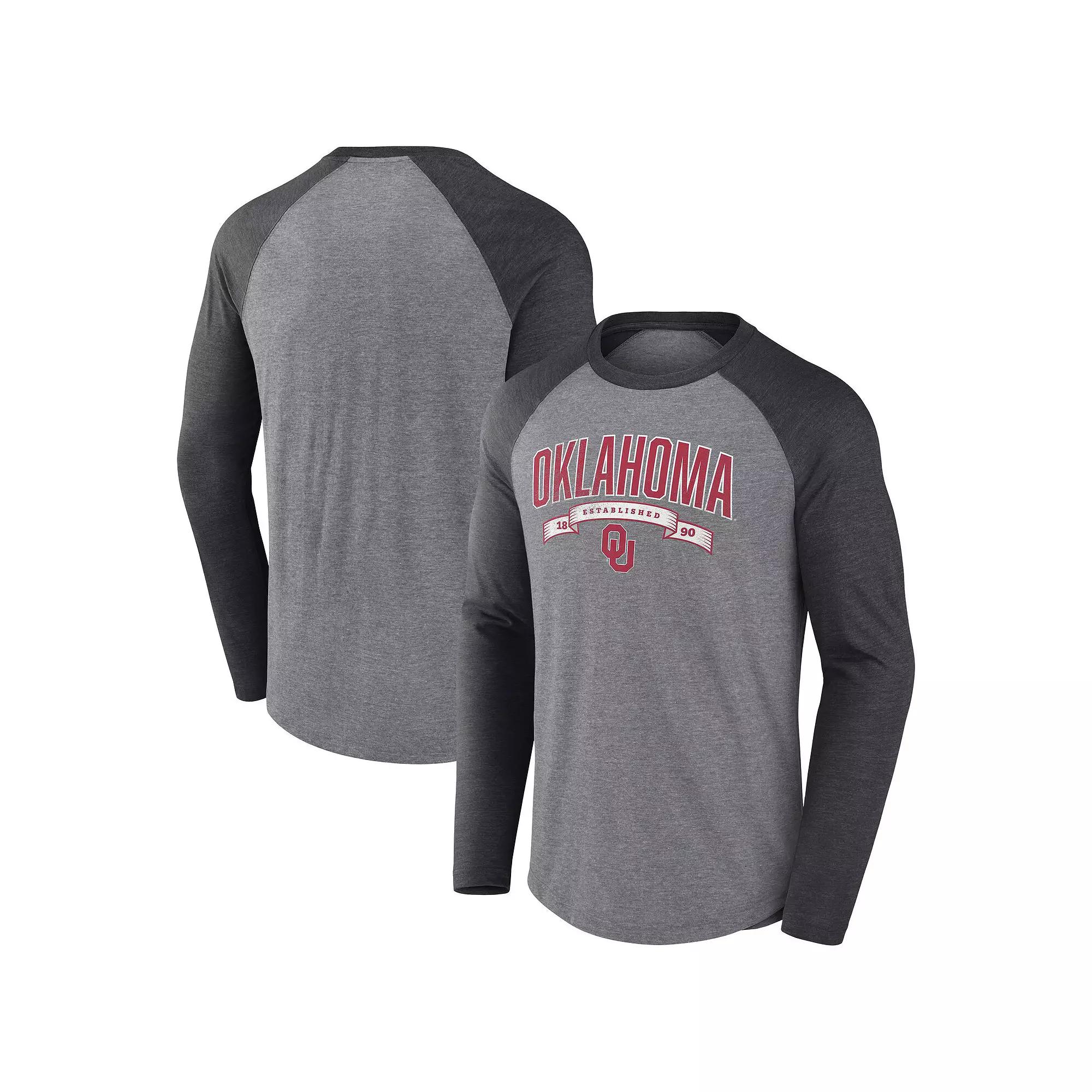 Men's Fanatics Gray Oklahoma Sooners Banner Year Tri-Blend Raglan Long Sleeve T-Shirt,  Product Image