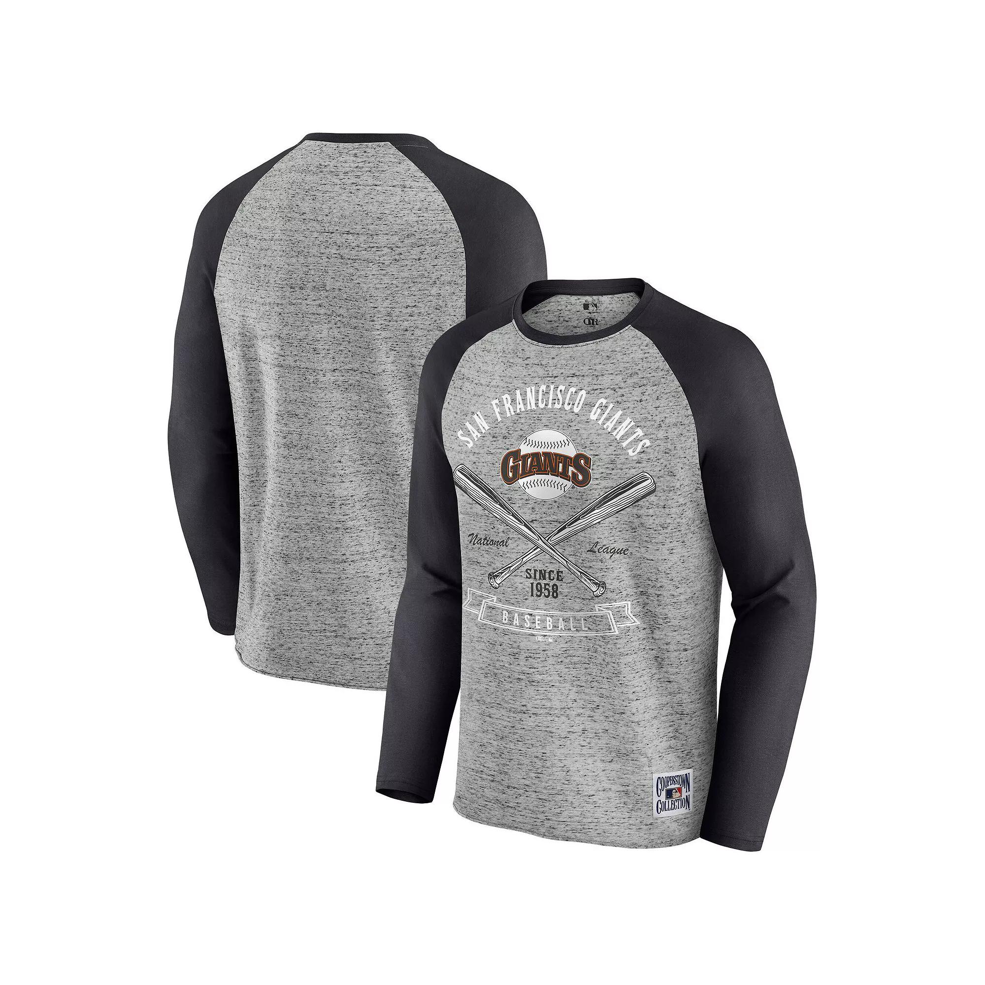 Men's Darius Rucker Collection by Fanatics  Heather Gray Atlanta Braves Raw Edge Raglan Long Sleeve Baseball T-Shirt, Size: 2XL, Grey Product Image