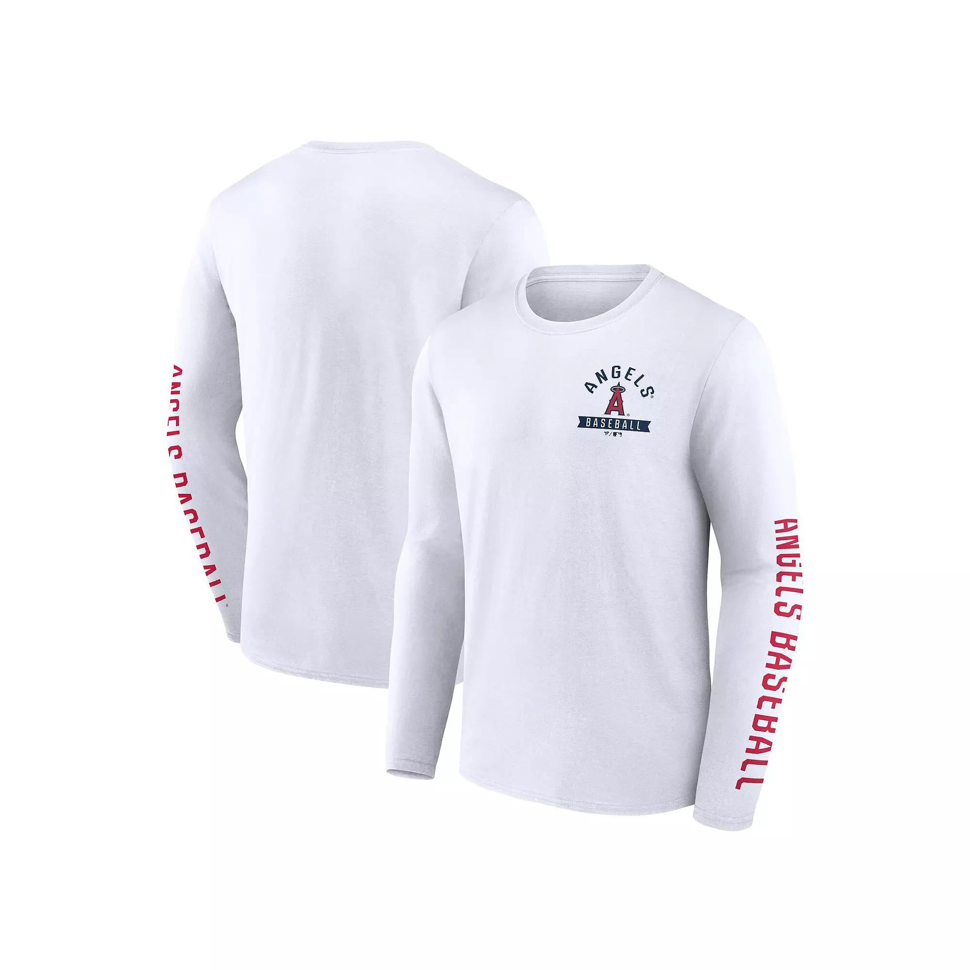 Men's Fanatics White Los Angeles Angels Press Box Long Sleeve T-Shirt,  Product Image