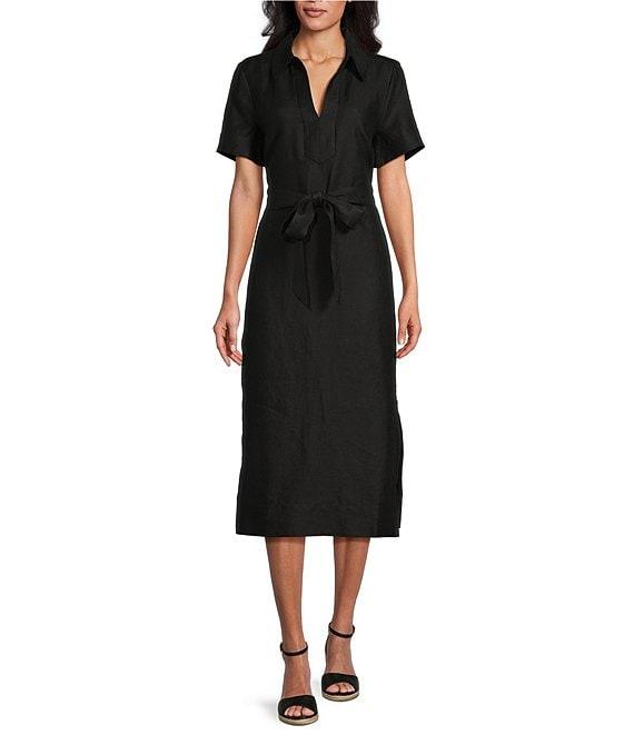 Tommy Bahama Coastalina Solid Cross Dyed Linen Plain Weave Point Collared Popover Midi Dress Product Image