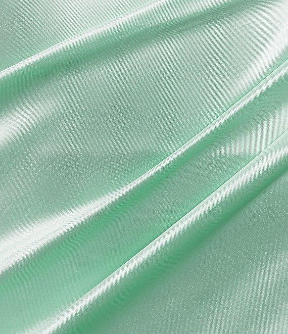 B. Darlin V-Neck Shirred Front Slit Long Satin Dress Product Image