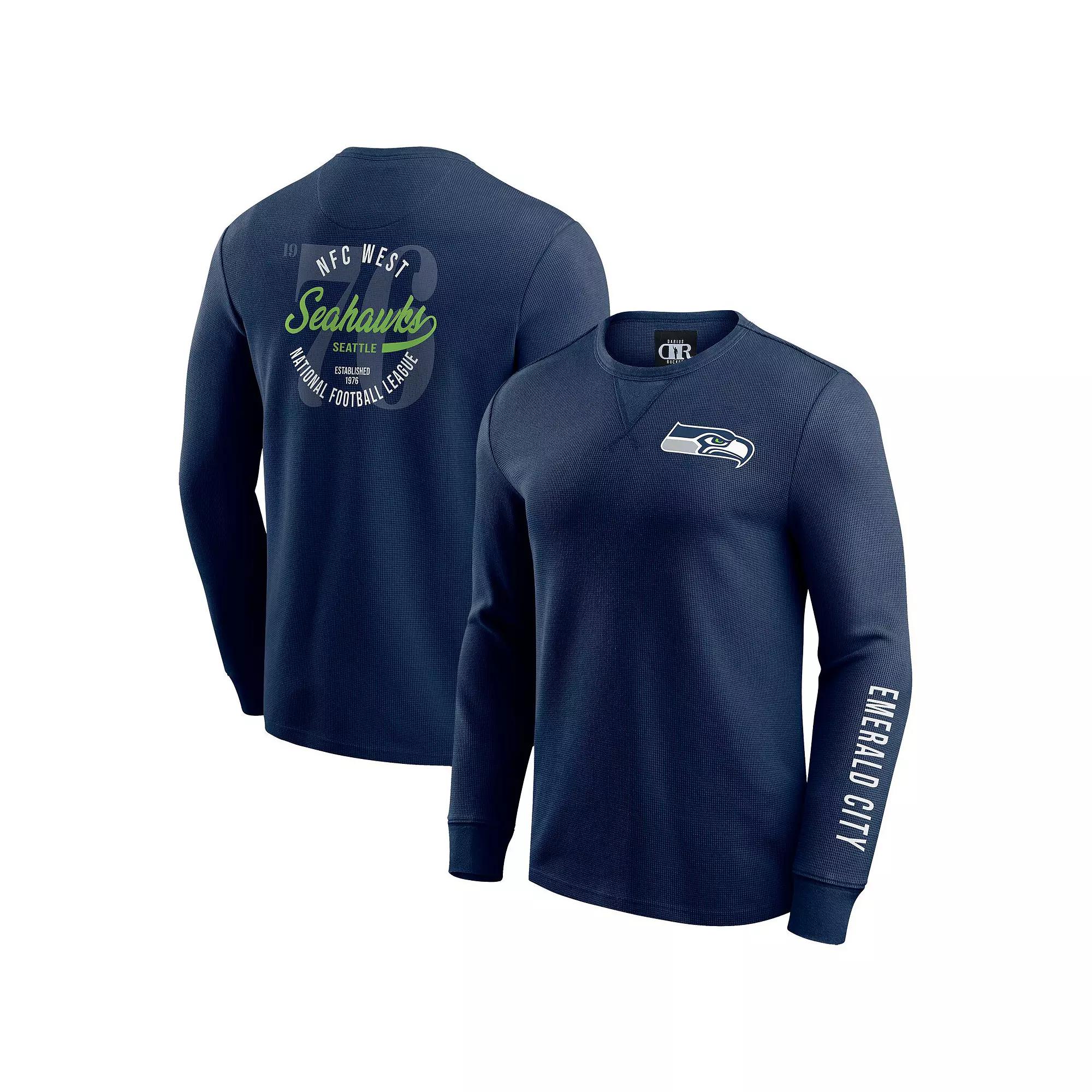 Men's Darius Rucker Collection by Fanatics College Navy Seattle Seahawks Washed Waffle-Knit Long Sleeve T-Shirt,  Product Image