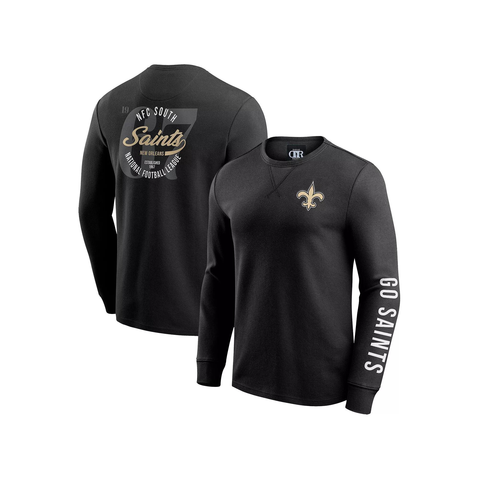 Men's Darius Rucker Collection by Fanatics Black New Orleans Saints Washed Waffle-Knit Long Sleeve T-Shirt,  Product Image