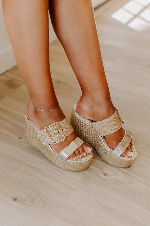 The Amaya Woven Platform Wedge in Gold Product Image