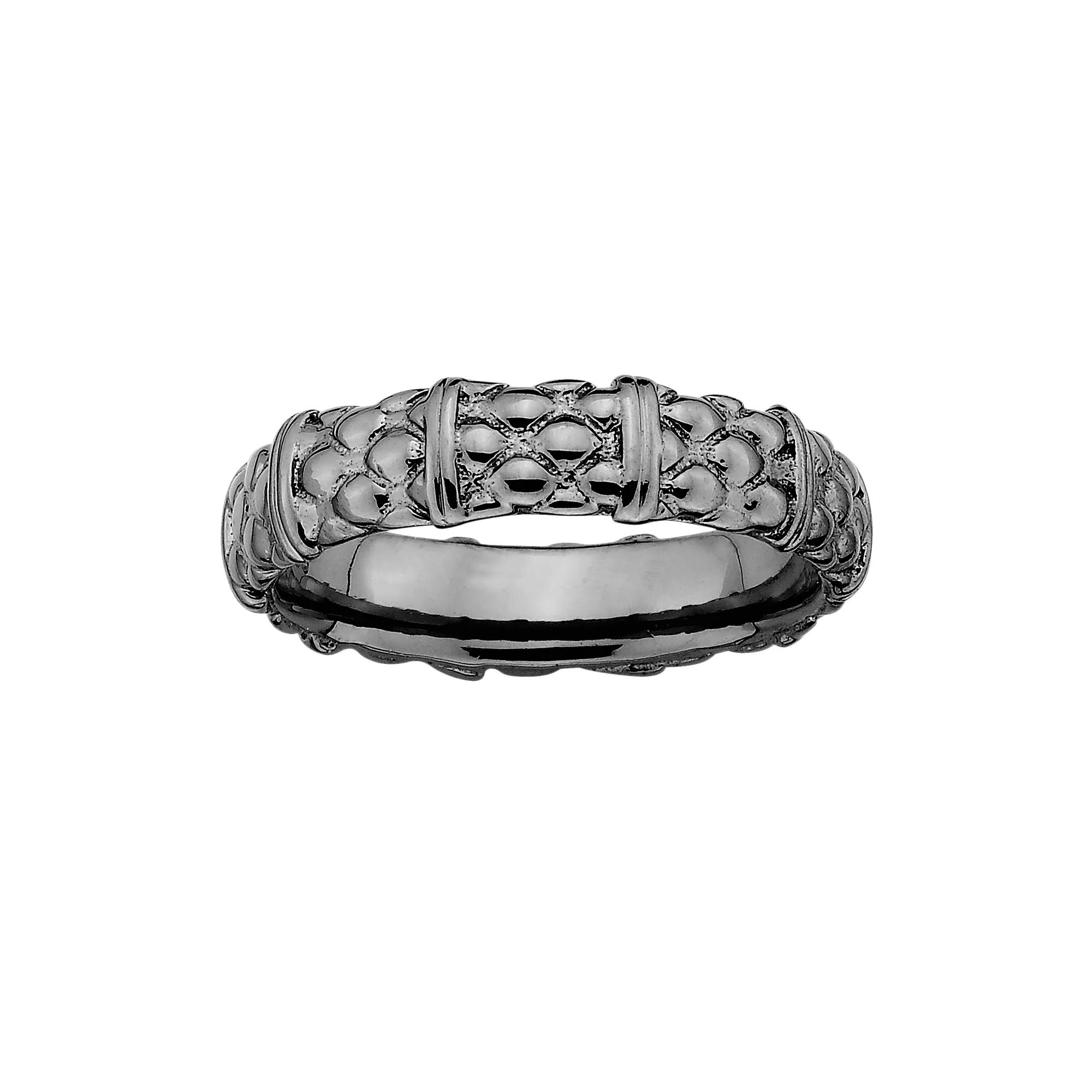 Stacks & Stones Ruthenium-Plated Sterling Silver Textured Stack Ring, Women's, Size: 8 Product Image