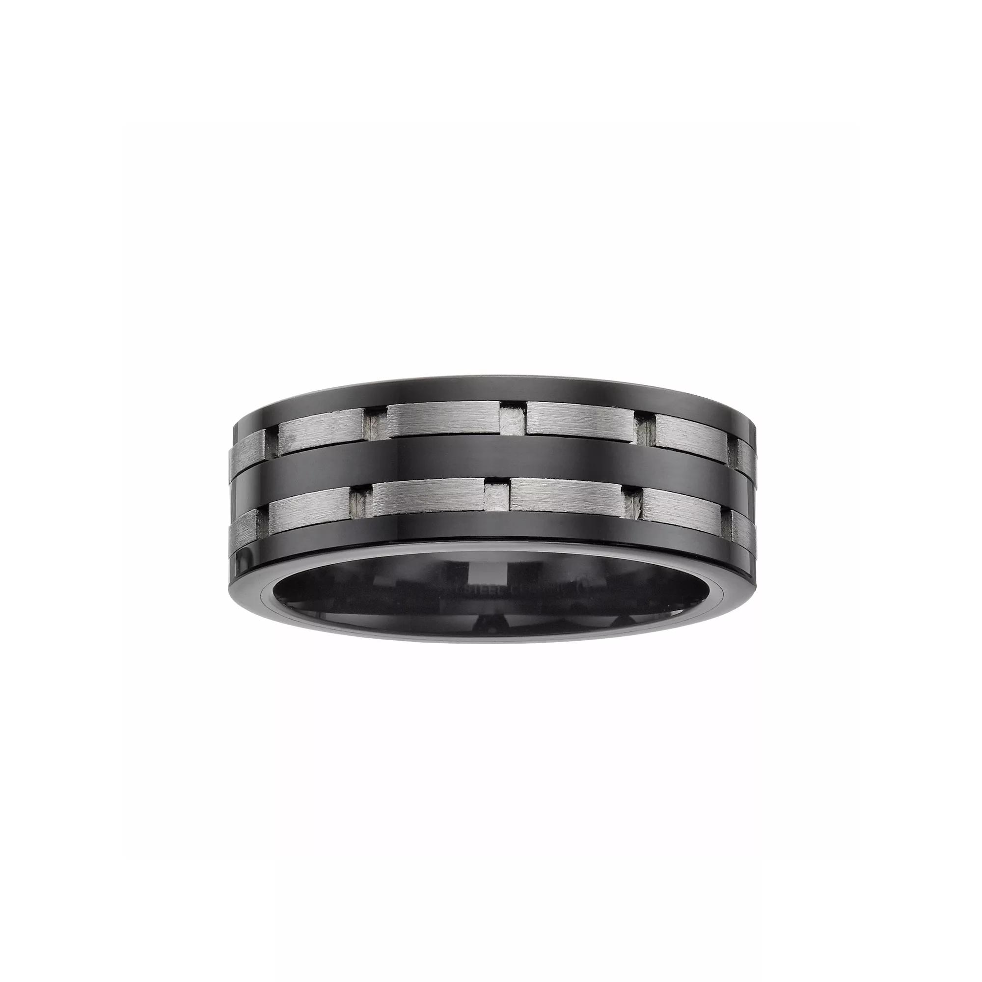 Stainless Steel & Black Ceramic Double Brick Band - Men, Men's, Size: 13 Product Image