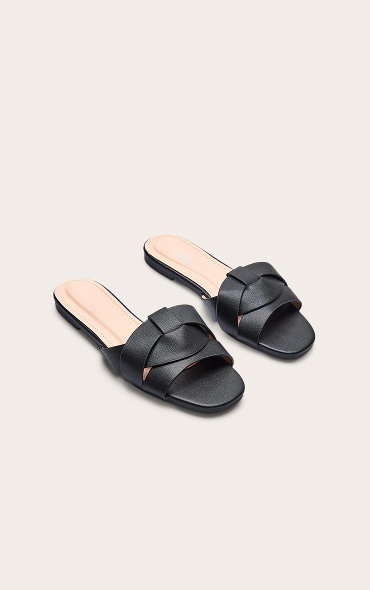 Black Faux Leather Round Toe Cross Over Sandal Product Image