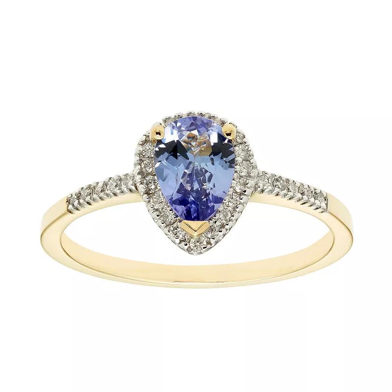 The Regal Collection 14k Gold Tanzanite & 1/10 Carat T.W. IGL Certified Diamond Teardrop Ring, Women's, Size: 7, Yellow Product Image