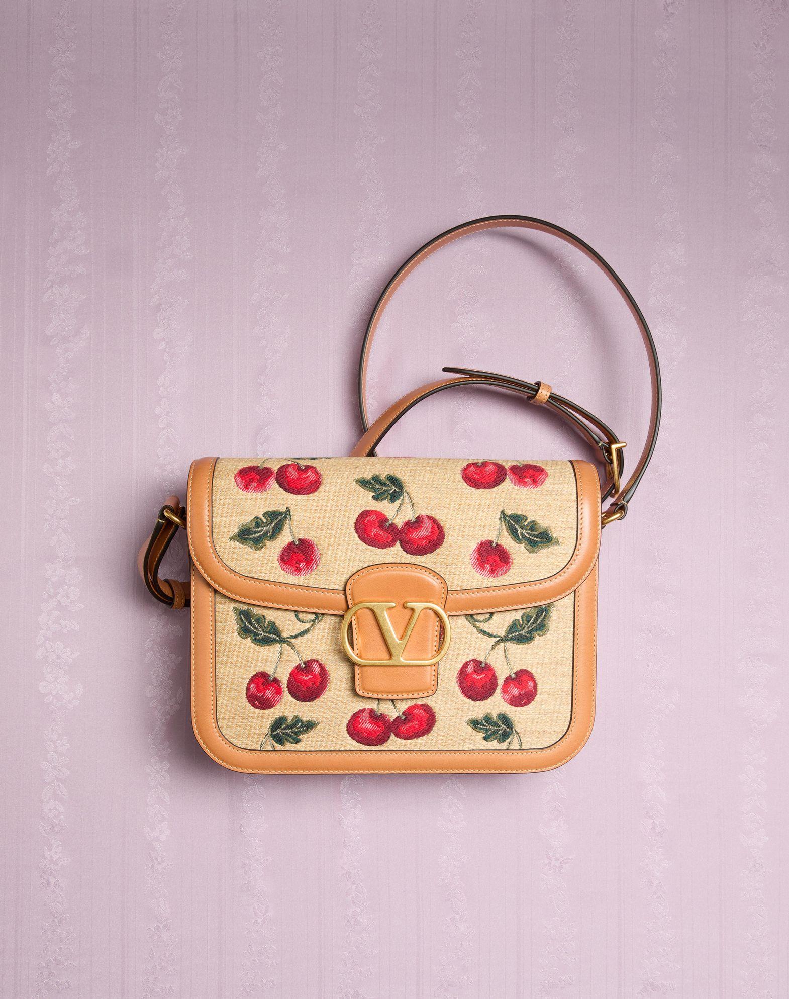 Valentino Garavani 9To5 Shoulder Bag In Jacquard Raffia With Cherryfic Motif Product Image