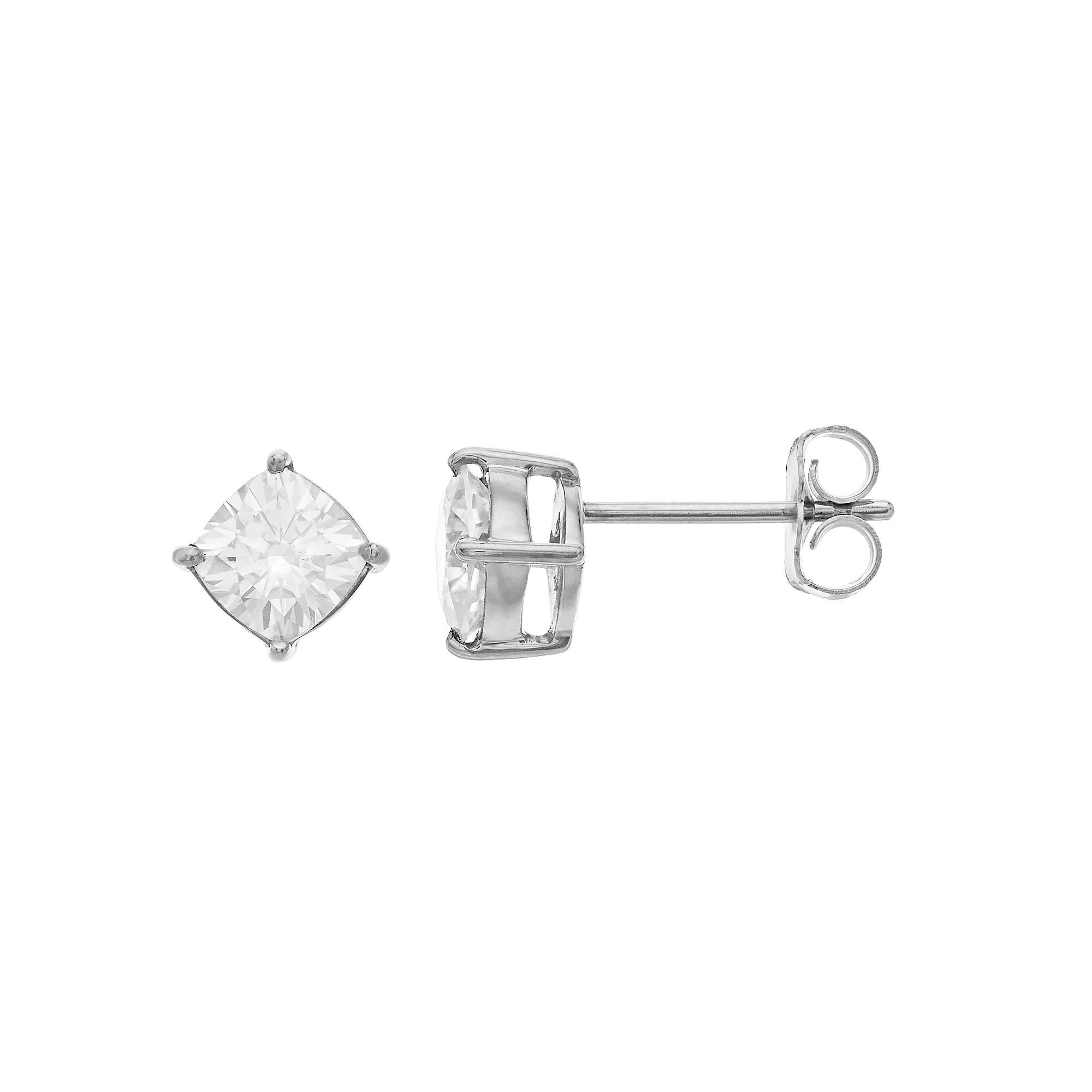 Radiant Fire 14k White Gold Cushion Cut Lab-Created Moissanite Stud Earrings, Women's Product Image