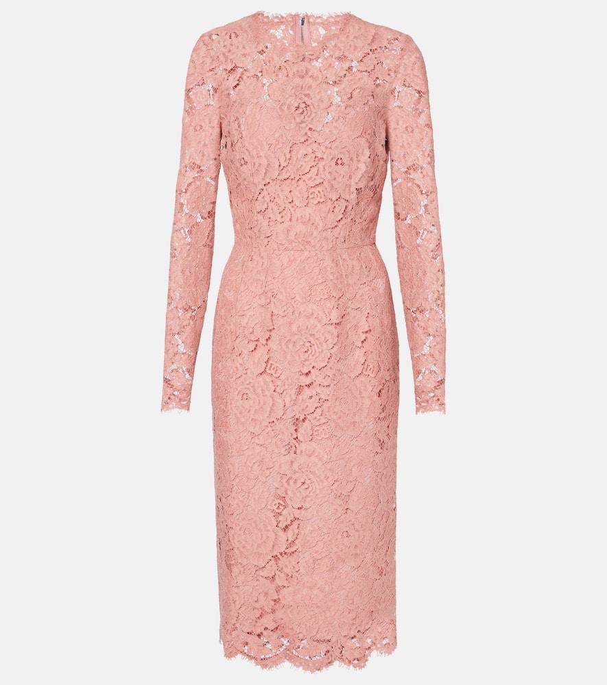 DOLCE & GABBANA Pink Lace Tube Longuette Dress Product Image