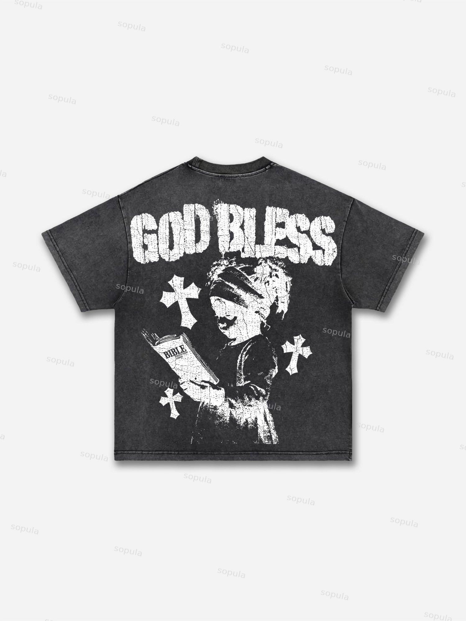 Men's God Bless Children's Prayer Graphic Washed T-shirt Product Image