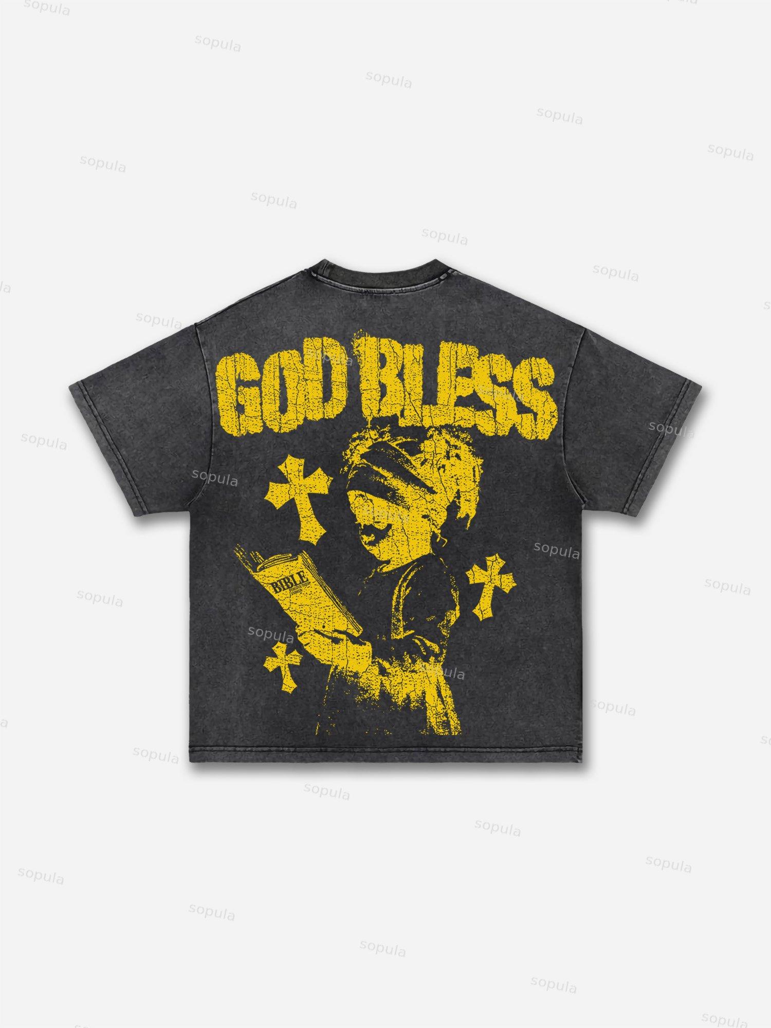Men's God Bless Children's Prayer Graphic Washed T-shirt Product Image