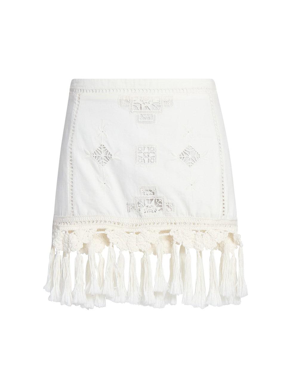 Womens Sandra Embroidered Cotton Tassel Miniskirt Product Image