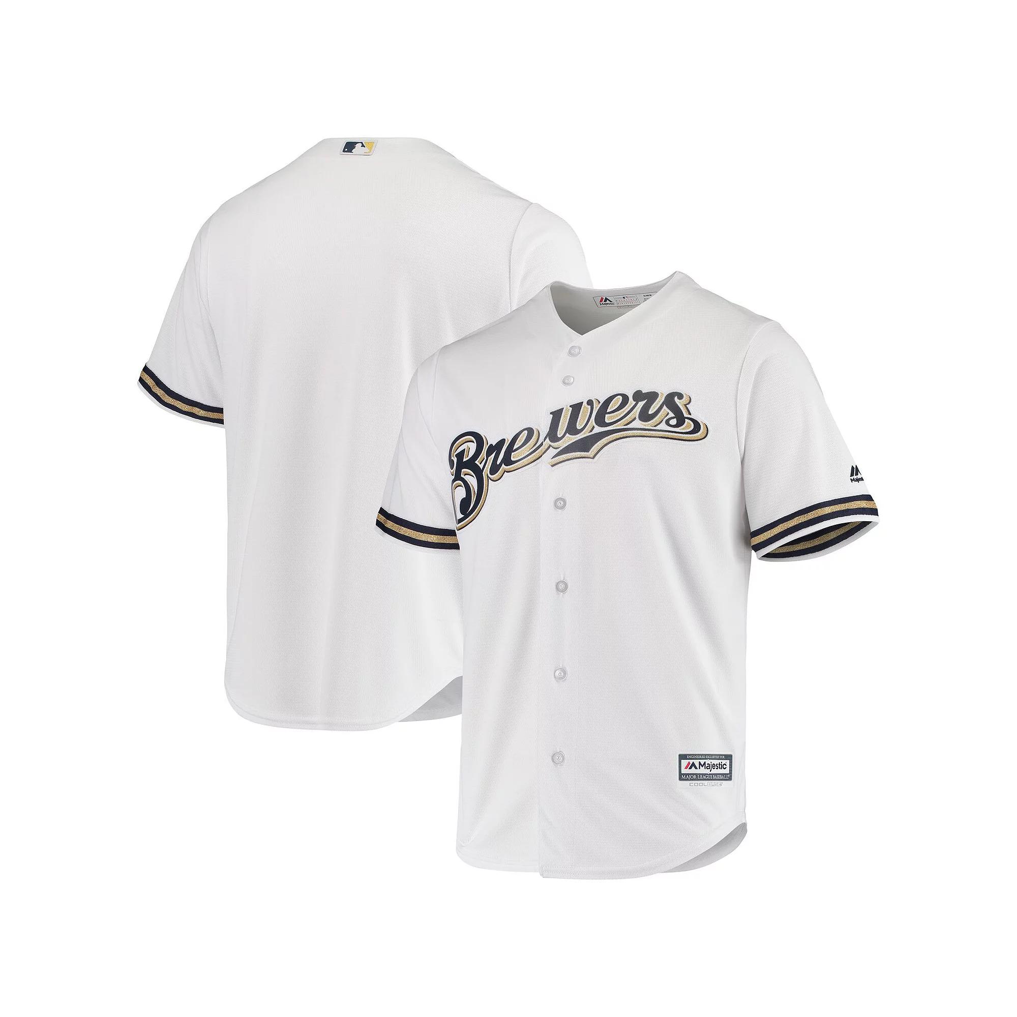 Men's Majestic White Milwaukee Brewers Team Official Jersey, Size: Large Product Image